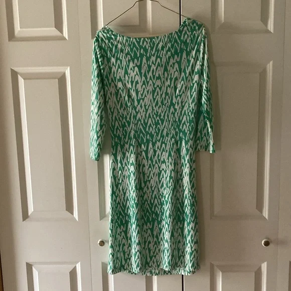 Loft women’s dress green and white XS 3/4 sleeves midi lightweight stretch - Picture 2 of 7